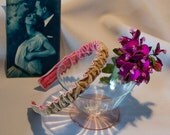 Headband, bicolor velvet curled, salmon pink and vanilla, hairband, hair accessory
