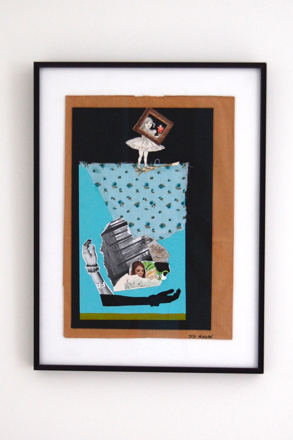Original Collage Art - Woods, Arms, Flower Fabric & Little Girl - "Inside My Soul"