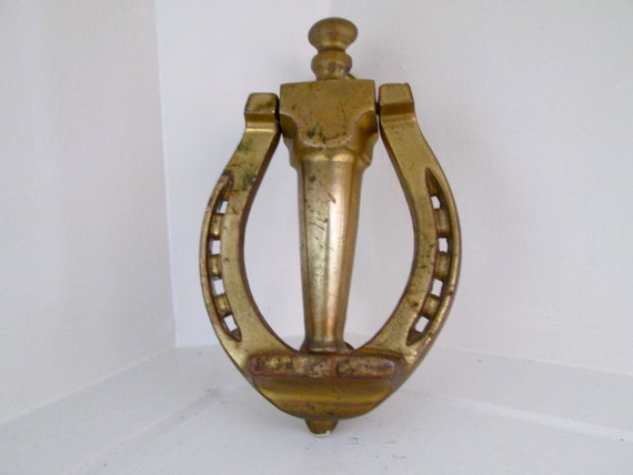 Brass Horseshoe Door Knocker Lucky Good Luck by EagleWingVintage