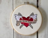 Hoop Art - "Runs With Scissors"  - Machine Embroidered Wall Hanging - Size 8" - Embroidery Hoop Art
