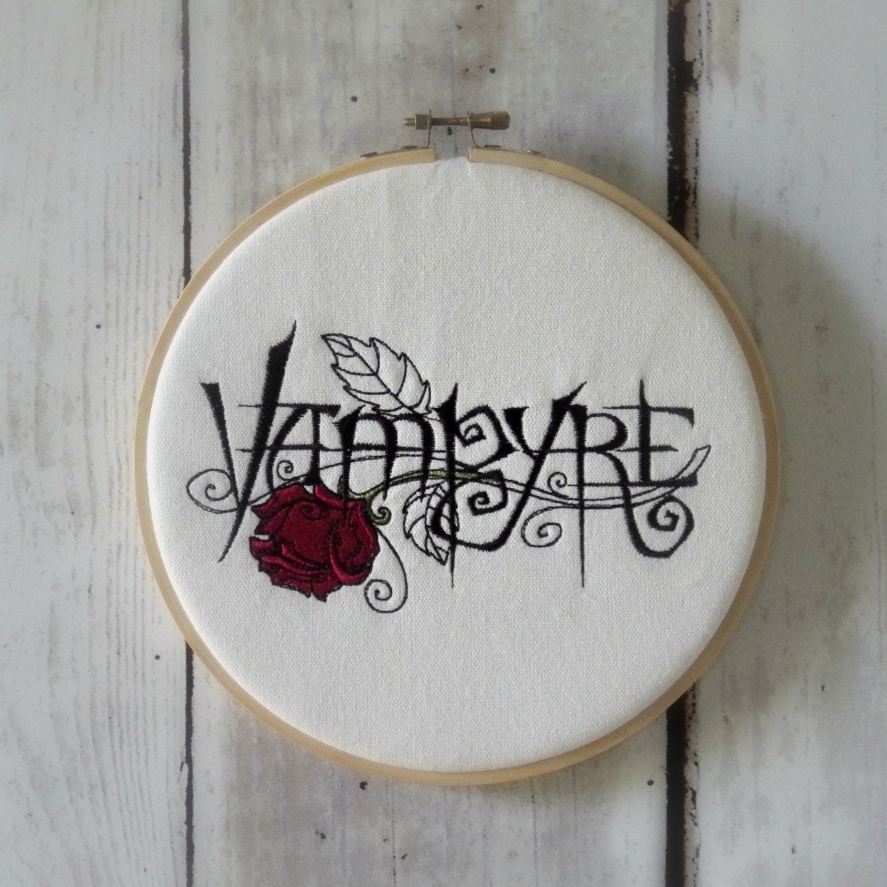 Hoop Art - "Vampyre"  - Machine Embroidered Wall Hanging - Size 8" - Embroidery Hoop Art