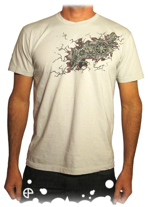 Through The Cracks - Ultra soft discharge style Screen-print art on high quality American Apparel soft 100% cotton fine jersey 4.3oz T-shirt