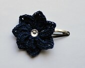 Spiral Crochet Flower Hair Clip - Baby Toddler Hair Accessories - Navy Blue