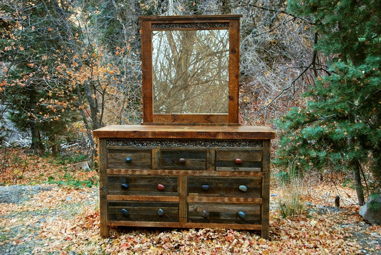 Reclaimed Wood and Rock Rustic Dressers    -    USA Made, Eco Friendly. One in stock.
