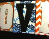 Customizable Fabric Covered Canvas with Painted Letters- Home Decor, Wall Hanging, Name, Word, Custom Design, Home, House Gift