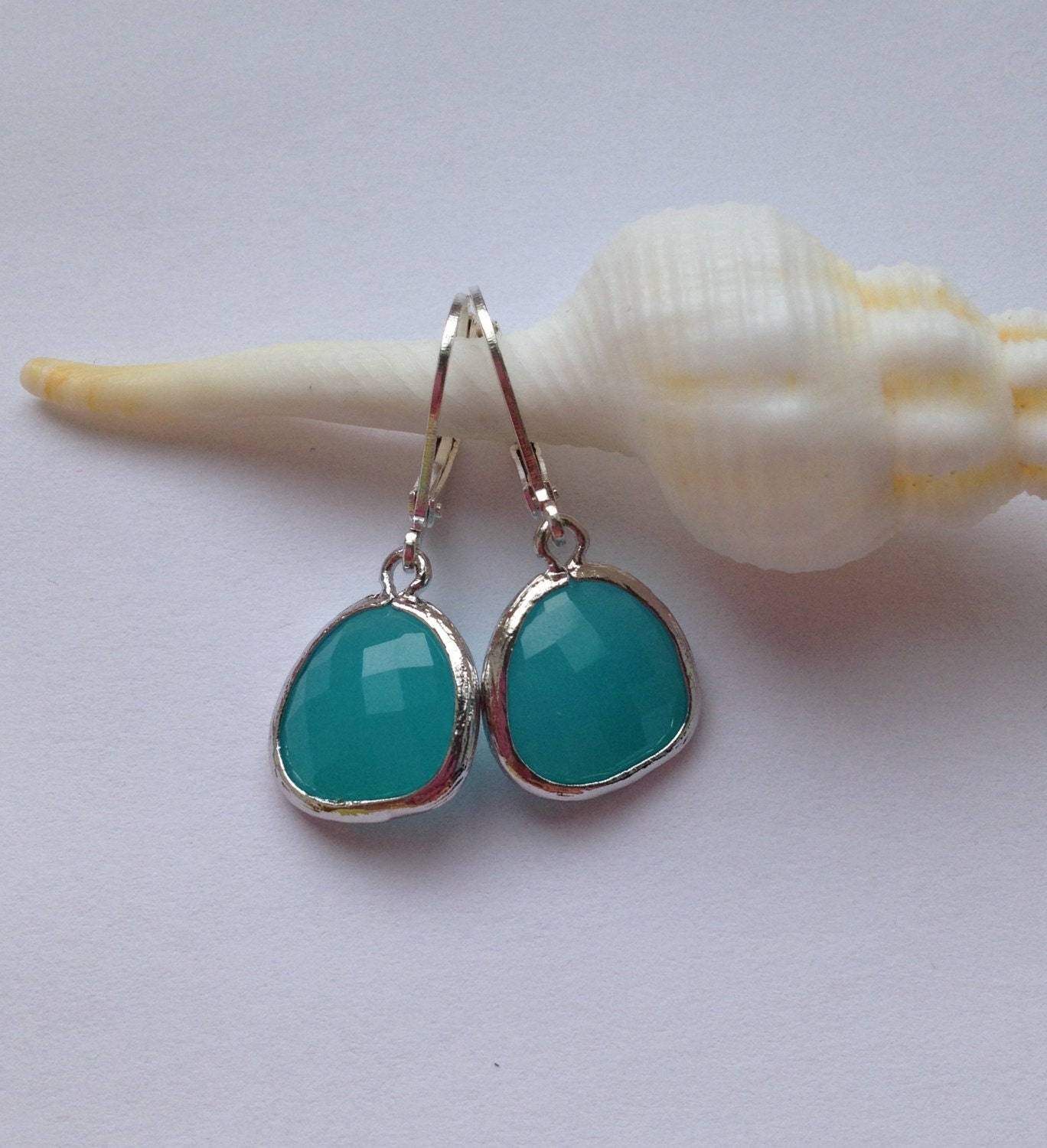 Mint Opal Teardrop Silver plated earrings Chalcedony Earrings Bezel