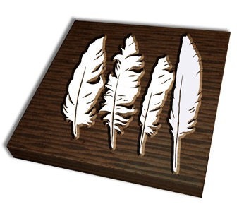 Raven Feathers Art Woodblock Stamp Carved Block - Wood Fetish