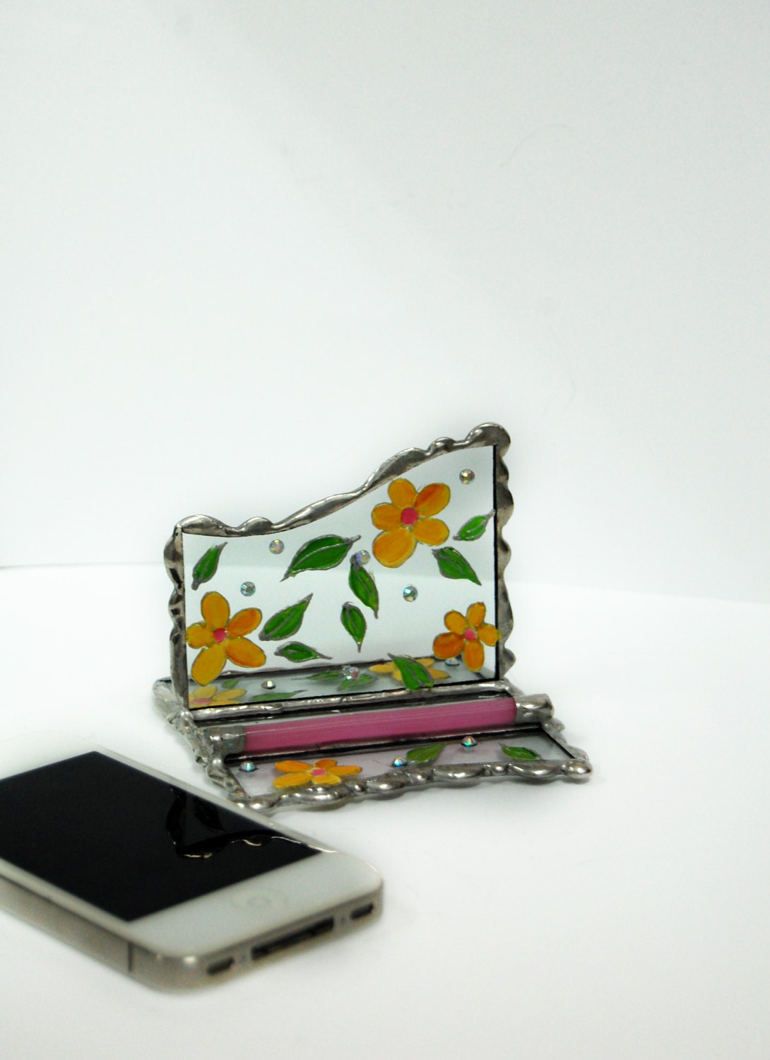 Stained Glass iPhone Stand Smartphone Stand Docking Station Hand Painting on Glass Summer Design
