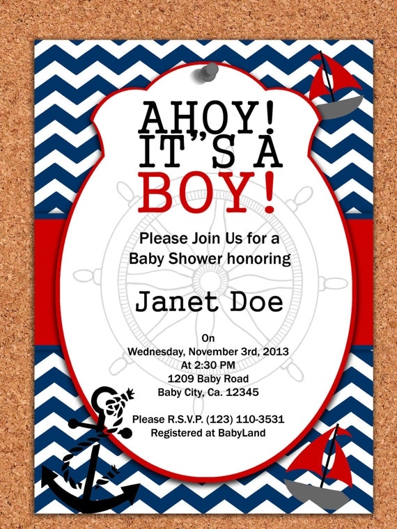 PRINTABLE INVITATION , Nautical Baby shower invitation , Nautical baby ...