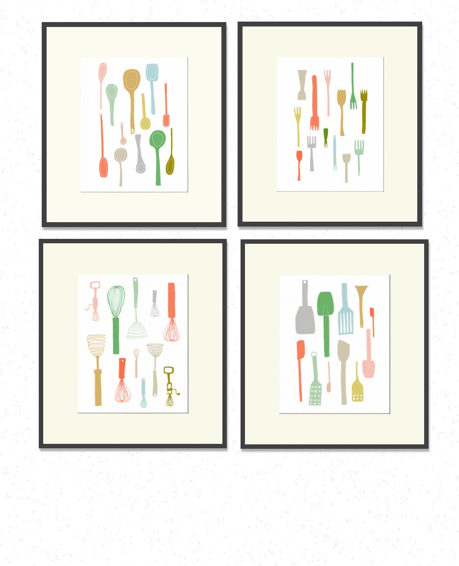 I Love Your Utensils - Digital illustration, Print Set, kitchen art set, cooking, chef, kitchen artwork