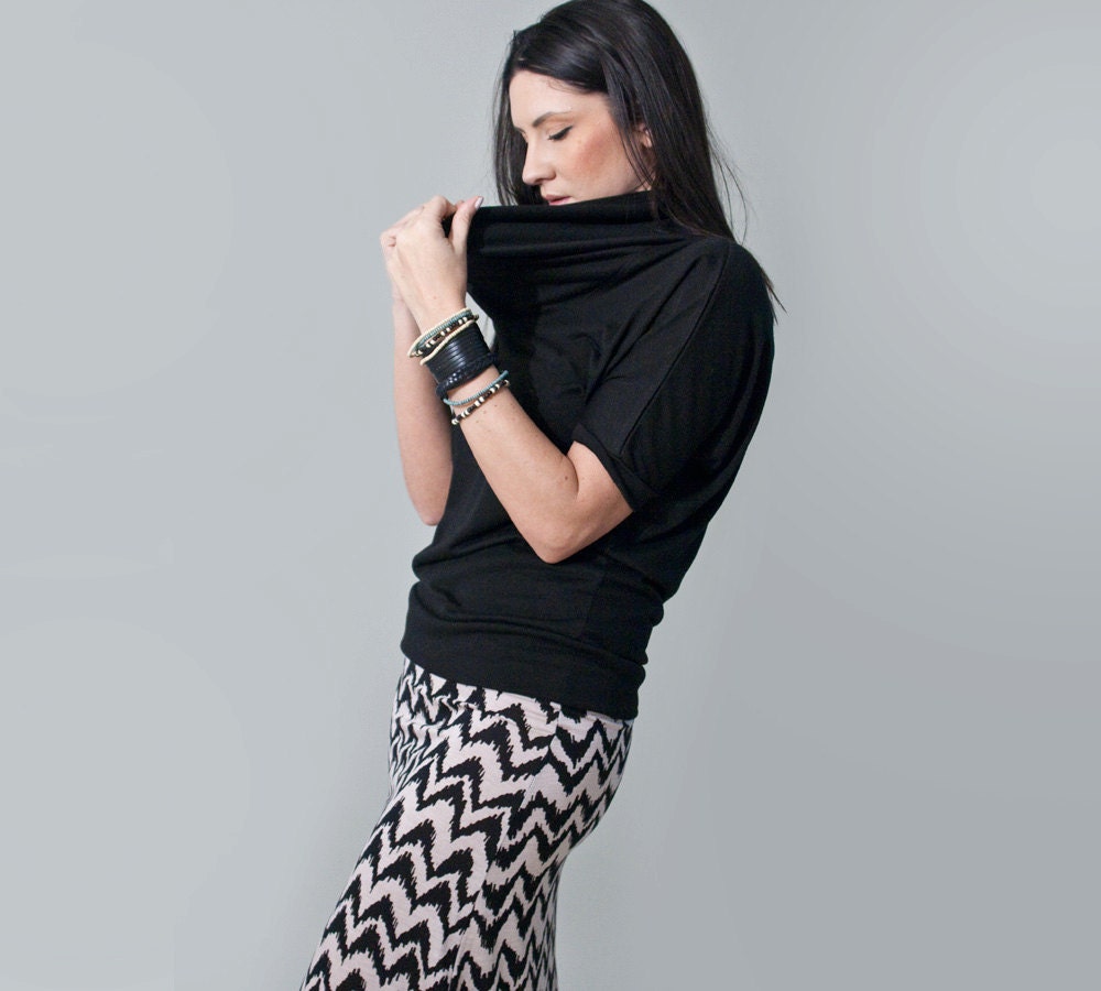 Women's Blouse, Black Cowl Neck Shirt XS small medium large XL Choose Size Custom