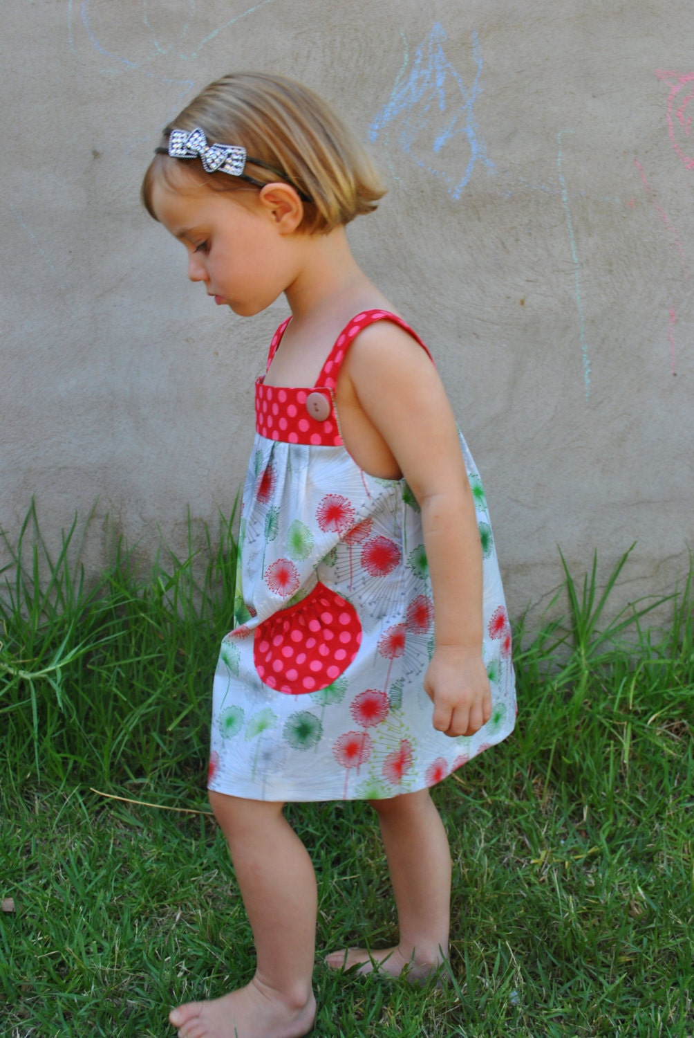 Jumper Dress, Blue Dandelions, Ready to Ship, Sizes 1T, 2T
