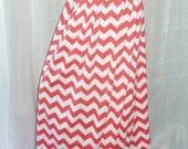 Coral Chevron Cotton  Maxi Skirt, Ready To Ship Summer Beach Cover Fold over top Medium Zig Zag