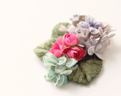 pink, purple and teal flower hair clip 'PARADISE' vintage millinery pin, floral headpiece