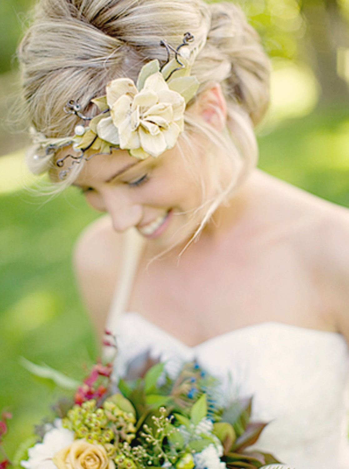 Wedding crown, bridal hair piece, flower crown, woodland bridal hair, rustic accessory - QUEEN of the WOODS - natural crown