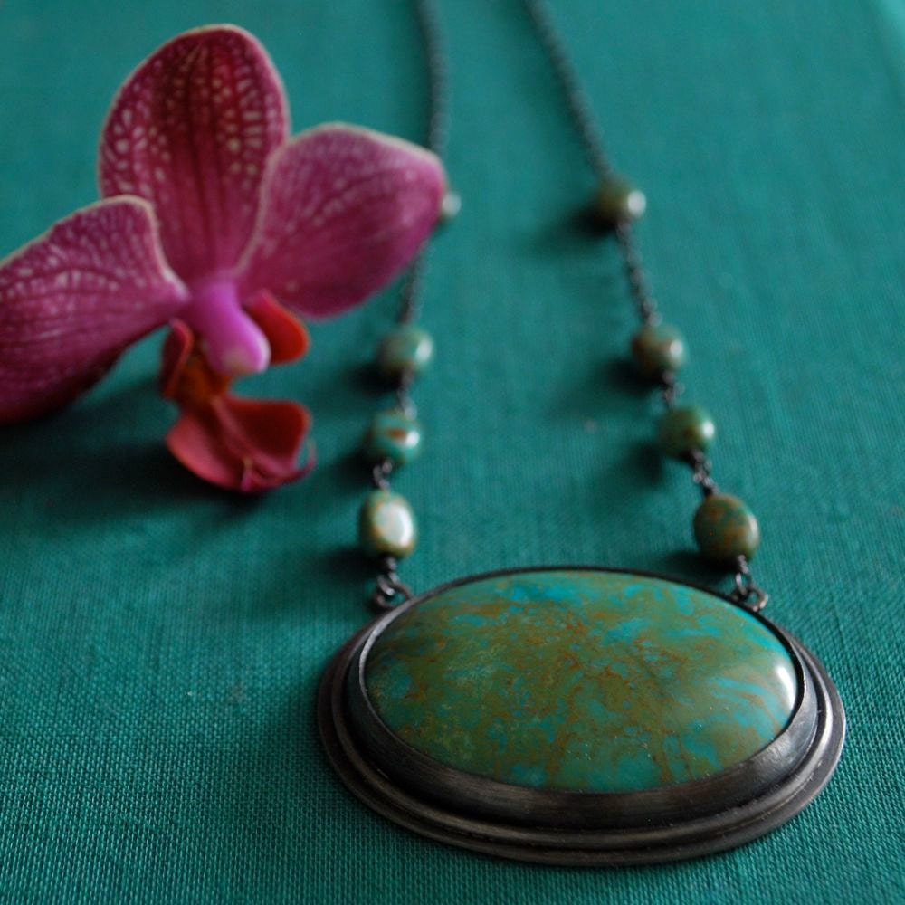 Turquoise Necklace with hidden flower (Ready to Ship)