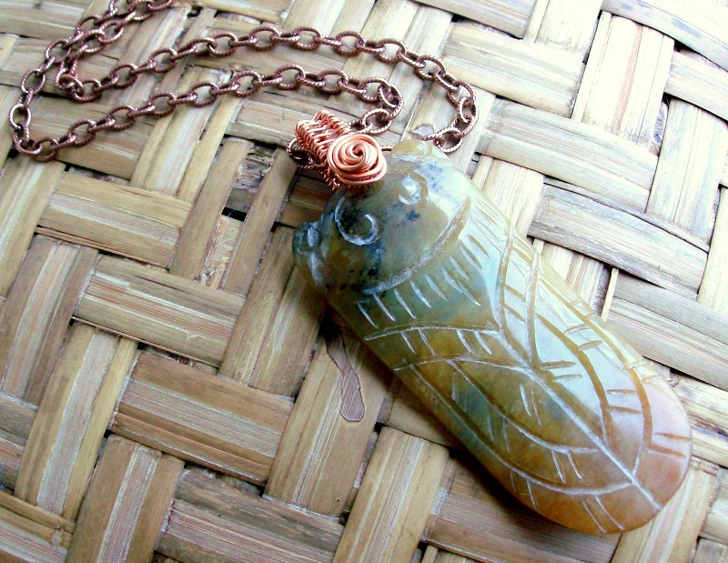 Sacred Beetle Egyptian Jade & Copper Necklace - Bohemian Necklace - stoneandbone