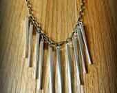 Tribal Silver Large Spikes Necklace with Antique Gold Chain
