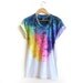 The Original "Splash Dyed" Hand PAINTED Scoop Neck Pinned Rolled Cuffs Tee in White Spectrum Rainbow - S M L XL 2XL 3XL