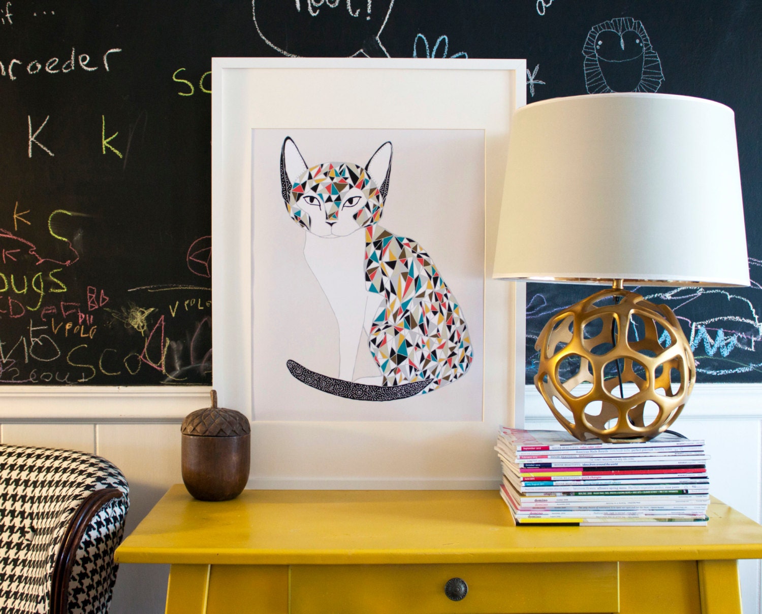 Cat Poster, Cat Print, Calico Cat Poster, 16x20 Poster, Multicolored Poster, Quirky Wall Art, Giclée Fine Art Print
