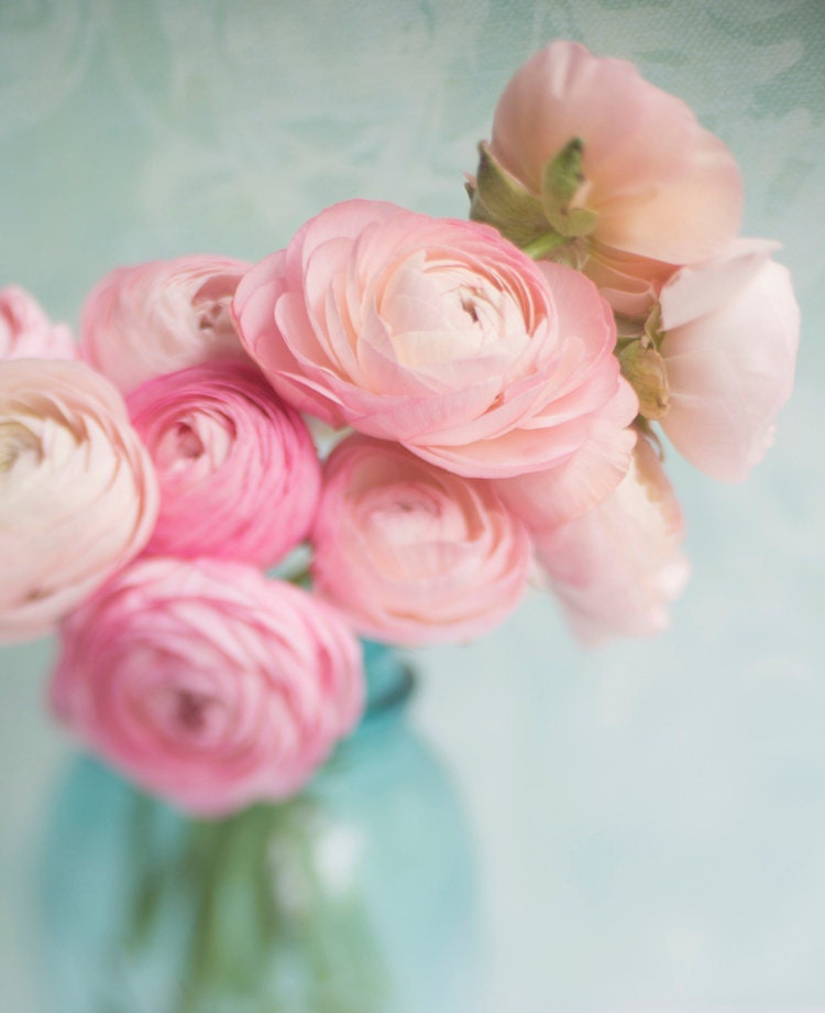 Ranunculus Photography -  Romantic Pink Flowers, Floral Photograph, Shabby Wall Decor - GeorgiannaLane