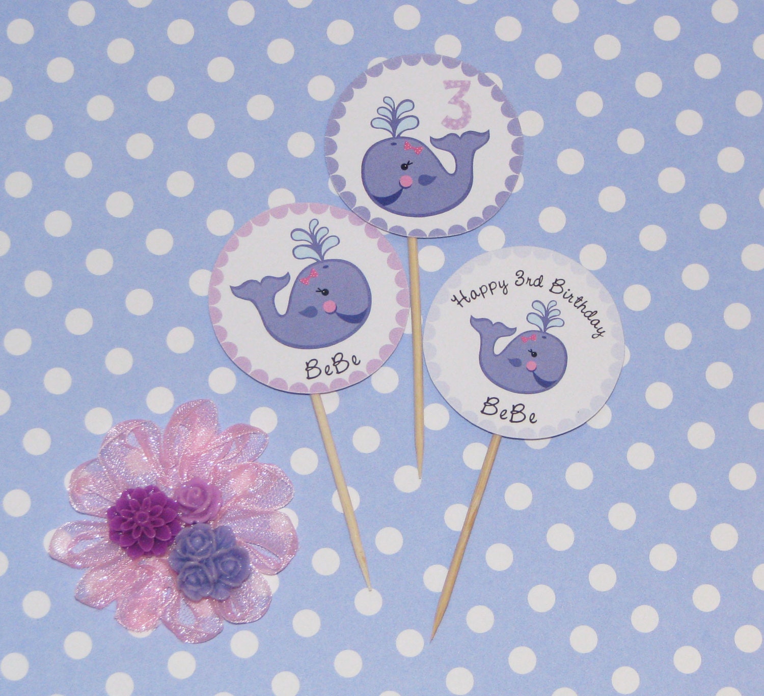Sweet Girl Whale Cupcake Toppers- Purple Lilac- Customizable Colors-- NEW Il_570xn