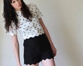 Scallop shorts -  vintage inspired with high waist night black, feminine lace bohemian clothing for her - minxshop small