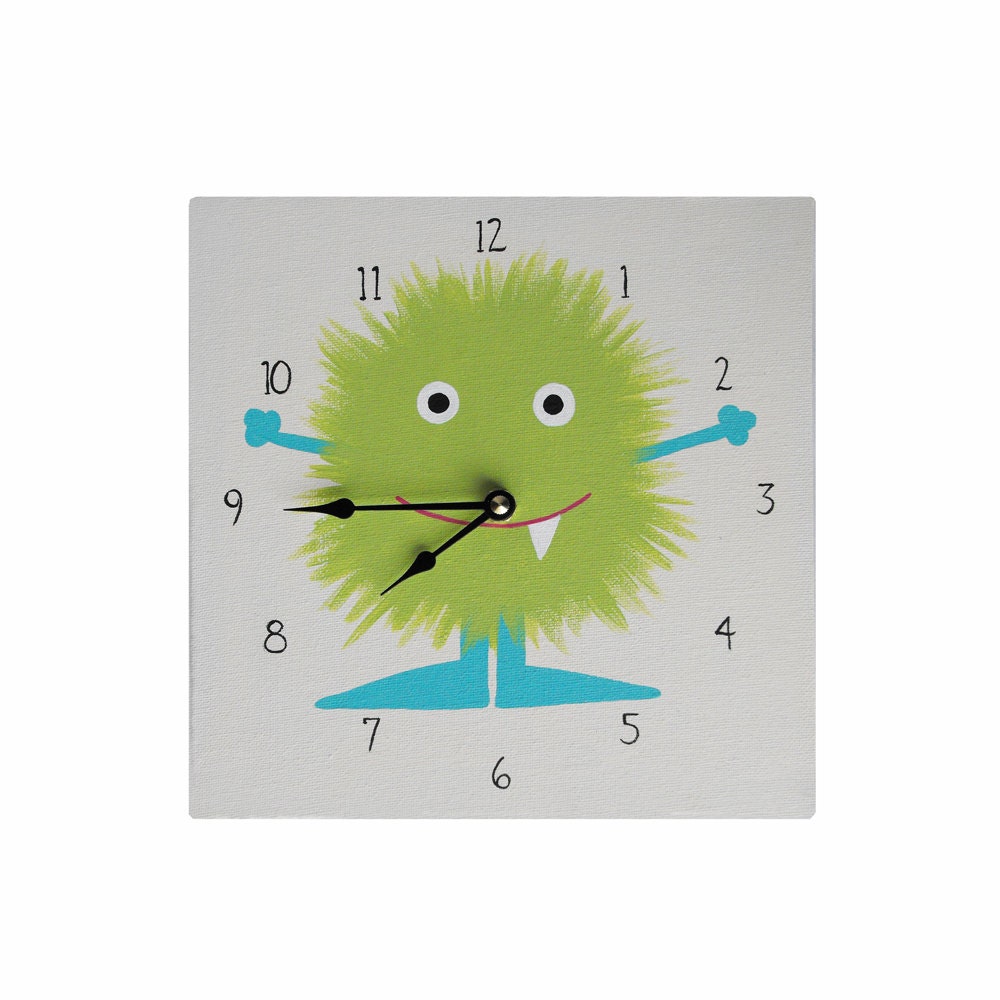 Children's Clock - Custom Hand Painted Kids Wall Clock - Cute Little Monster or Any Room Decor Theme