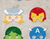 Superhero Inspired set Avengers Mask, Thor, Captain America, Iron Man and Hulk Printable for birthdays, Instant Digital Download