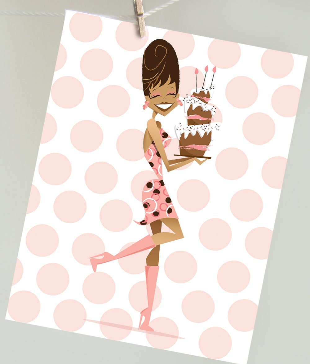 Pink Birthday African American Girl Handmade Birthday Card