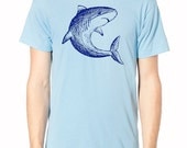Blue Shark MENS T-shirt - Unisex T shirt Graphic Tee Shirt white shark