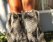 FoRRest OWL Leg Warmers -- faux fur feathers Camo Green & White // warm cozy dance hula hoop festivals circus performance retro handmade