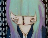 Sad Acrylic Colorful 5x7 fashion wall art primitive beeswax mixed media acrylic wall decor sad girl