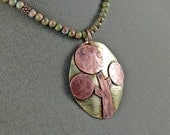 Tree Pendant, Tree Necklace, Copper and Brass Necklace, Metalwork Necklace, Metalwork Pendant, Unakite, Metal and Stone