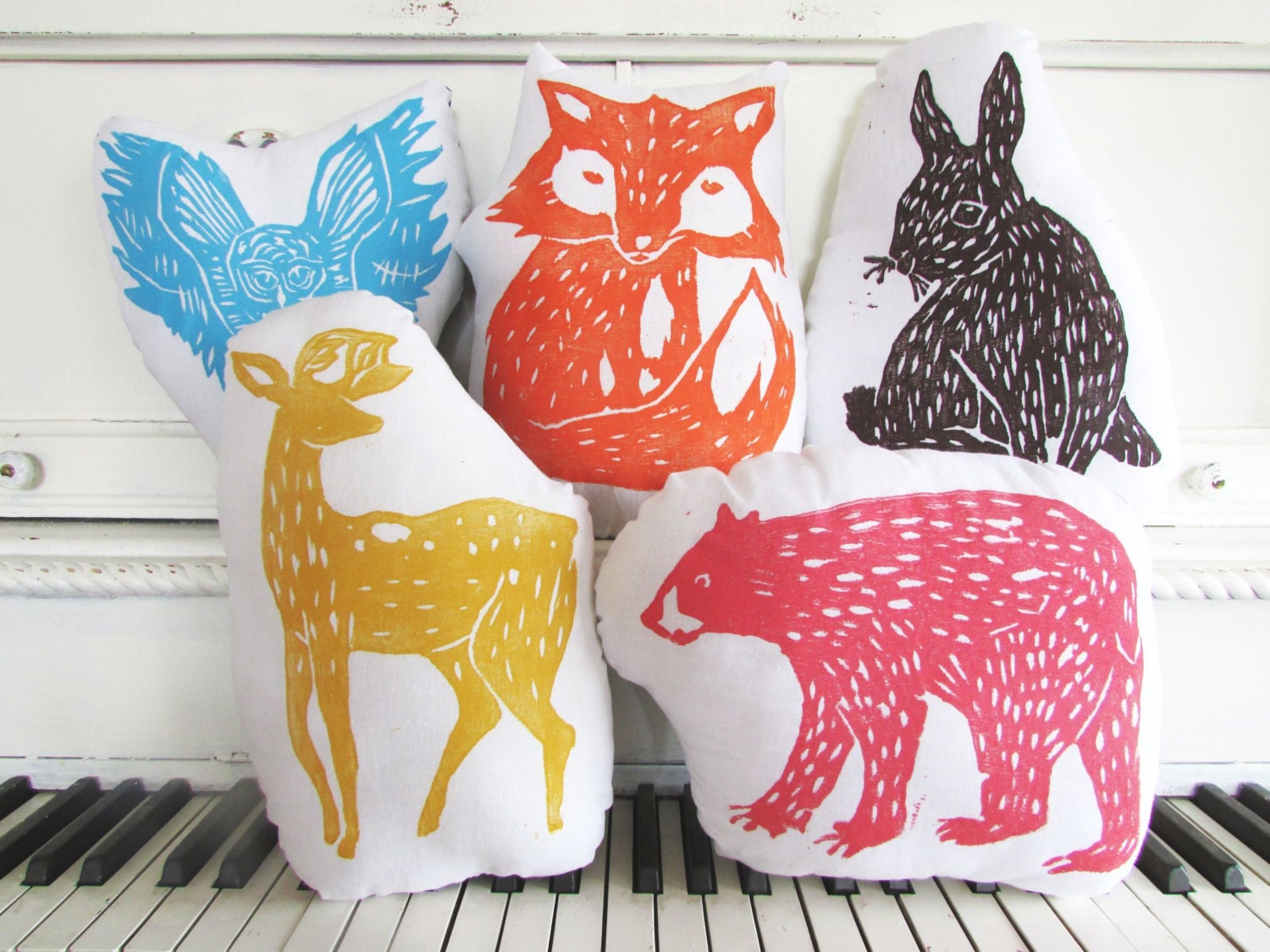 Woodland Creatures Collection. Hand Block Printed. Your choice of animals and colors. Made to order. SAVE 15%