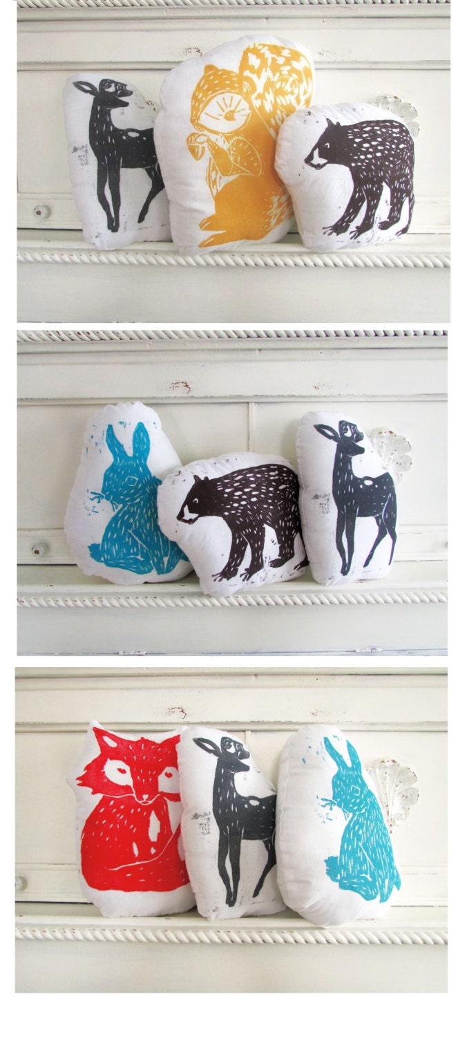 SALE. You pick any 3 Hand Printed Animal Pillows for  20% OFF. You choose animals and colors.