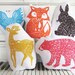 Woodland Creatures Collection. Hand Block Printed. Your choice of animals and colors. Made to order. SAVE 15%