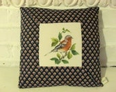 Vintage Needlepoint of Bluebird on Cotton Canvas with Vintage-Like Print