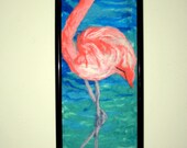 FLIRTING WITH FLAMINGOS Needle Felt Wool Landscape Art Painting 12x36