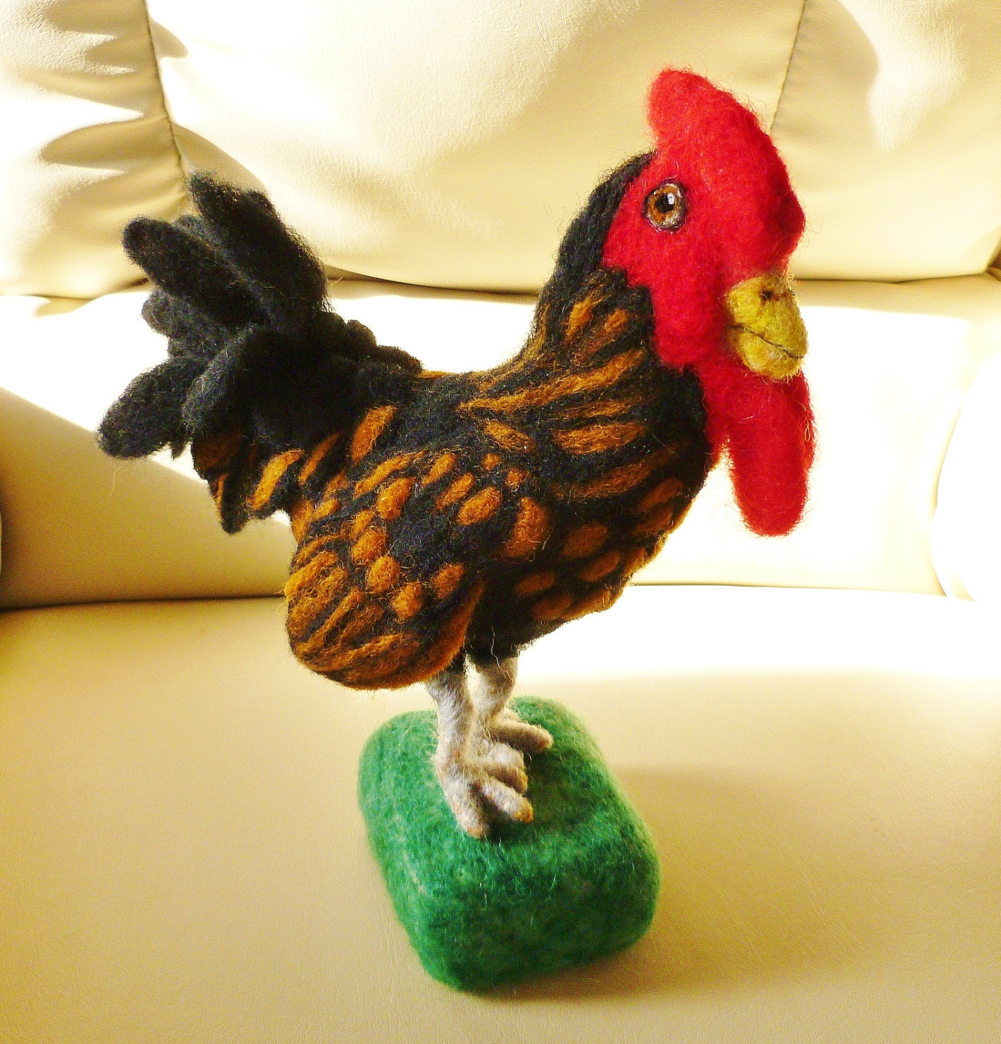 Rooster needle felted animal fiber art sculpture