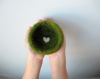 Earth Day - 100 Percent Organic Needle Felted Wool Keepsake Bowl, Ring Dish
