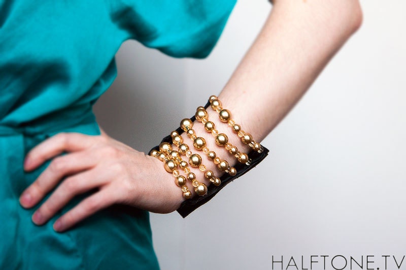 Champagne Pearl & Crystal Wrist Wallet CUF Wallet - Wristband Bracelet Pocket for Women