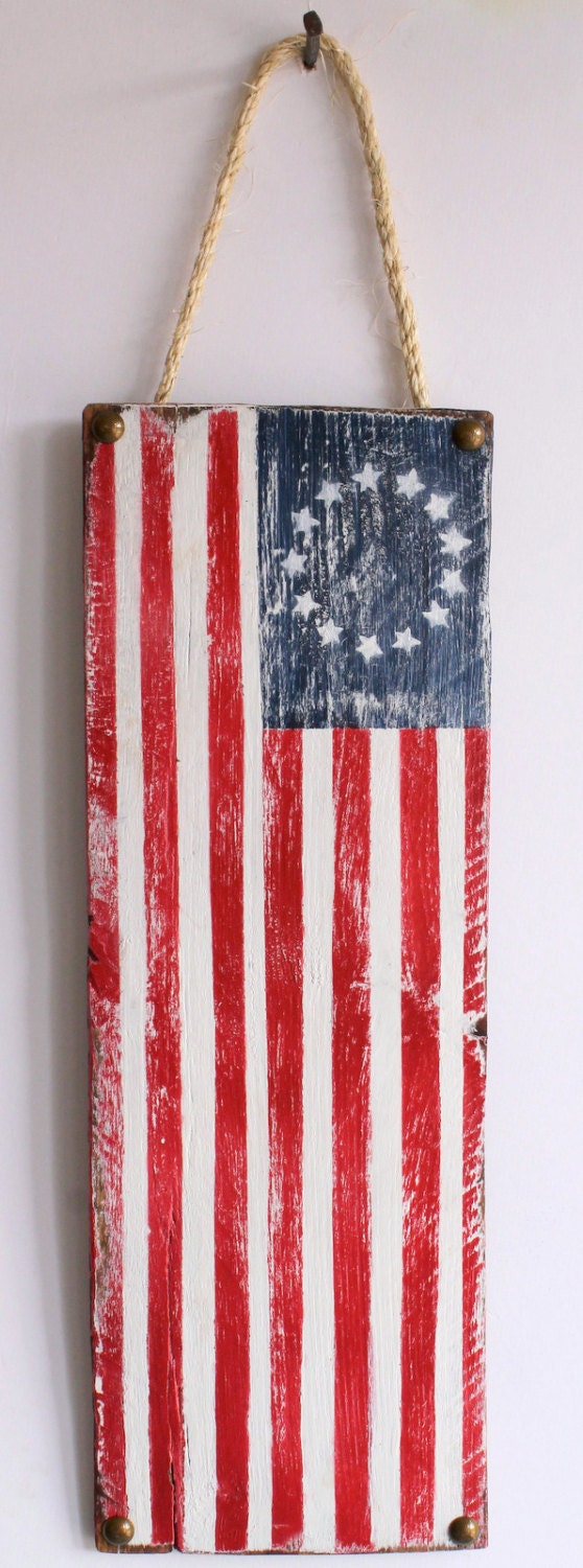 Custom American Flag on Distressed Wood USA Original Red White and Blue Stars and Stripes July 4th Holiday Decor Americana Cottage Decor