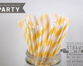 25 Yellow  Striped Biodegradable Paper Straws & Digital Flags - Party - Birthday - Baby Shower - Wedding