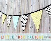 Little Man - Green Dot & Aqua Chevron Mustache Fabric Pennant Bunting Banner - great for birthday party decor, nursery, playroom, photo prop