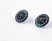 Victorian Buttons Blue Metal Shank Flower Button Antique