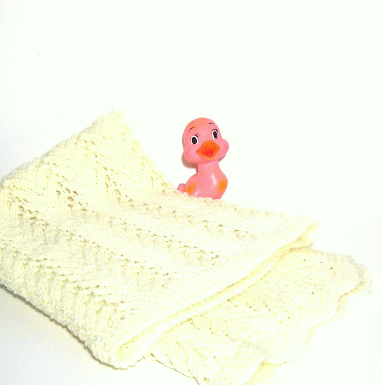 Vintage Baby Blanket Cream Knit Afghan Cottage Nursery