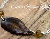 Single leaf necklace-enameled metal-Metal & Glass Alchemy