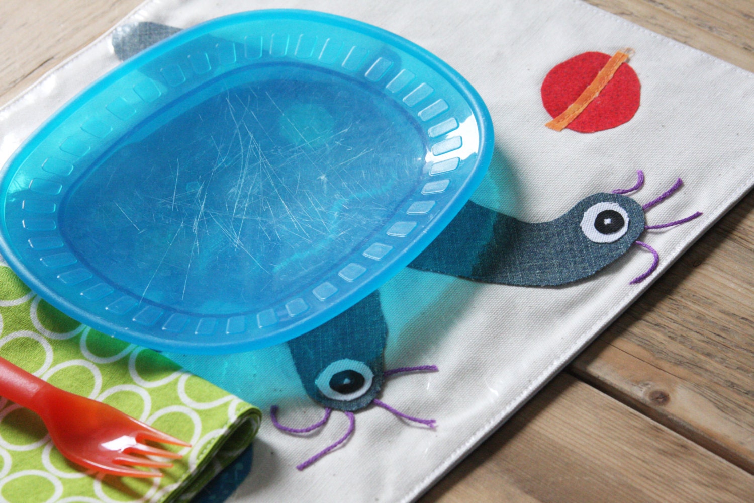 Kids Placemat - Ollie the Alien - Vinyl Covered: READY to Ship - OOAK - Free US Shipping