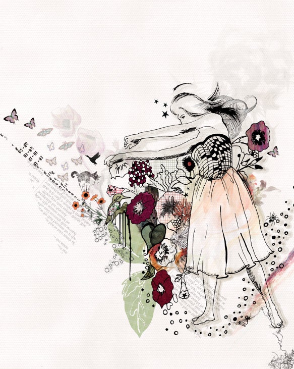 Woman art, Collage art, Fashion illustration, Dancer painting, 8x10 art